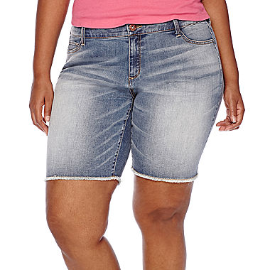 Arizona Raw-Edge Denim Bermuda Shorts - Juniors Plus