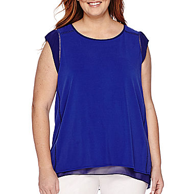 Worthington Mixed Media Open Back Blouse - Plus