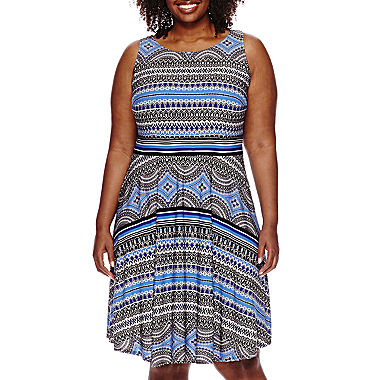 Danny & Nicole Sleeveless Printed Fit-and-Flare Dress - Plus